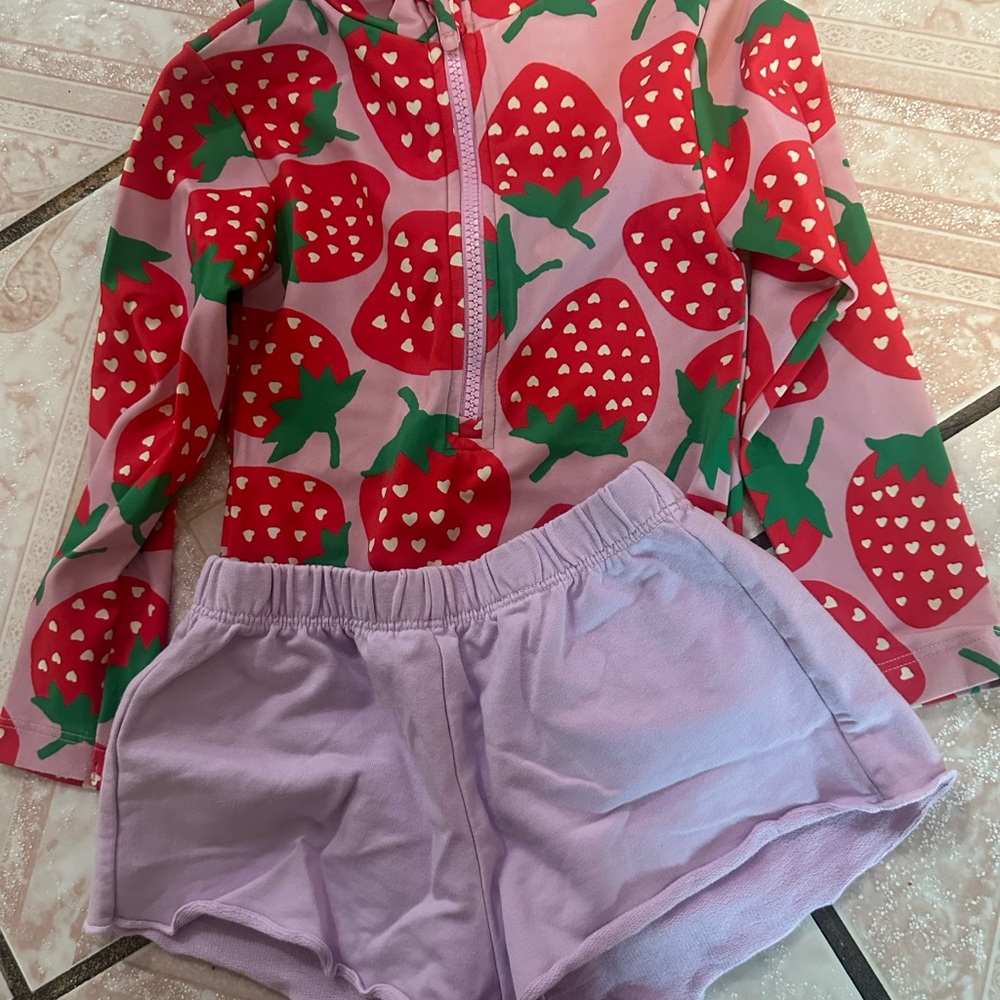 Pink Strawberry Hoodie and Lavender Shorts Set